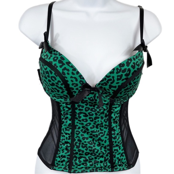 Morbid Threads Other - Morbid Threads Hot Topic Leopard Print Corset Bow Detail 34B Green Black